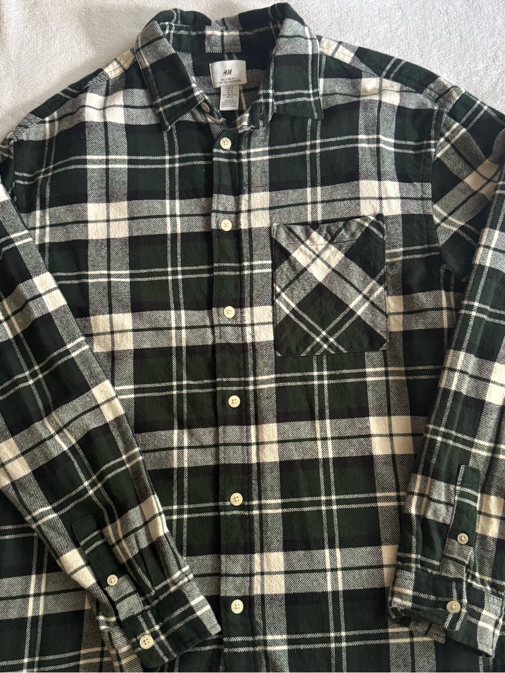 H&M Green and White Plaid Button-Down Shirt
